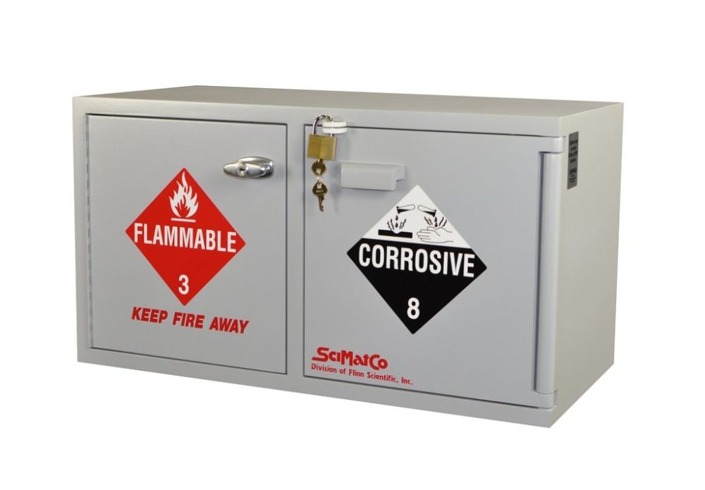 Scimatco SC9041 Gray Plywood Mini Stak-a-Cab Safety Storage Bench Combo Cabinet Acid 10 x 2.5 L/Flammable 8 x 1 gal Capacity 